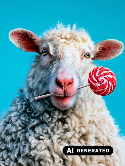 Versuch 2: Schaf mit Lolli, Foto mit malerischer Oberfläche überlagert