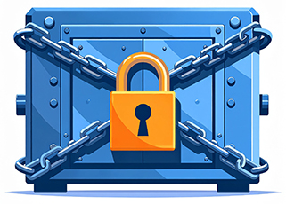 Ein Safe ist mit einem dicken Stahlkette und einem Schloss gesichert.