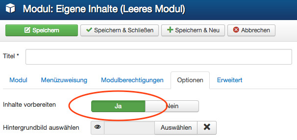 Screenshot: Inhalte vorbereiten ImageSizer: Inhalte vorbereiten